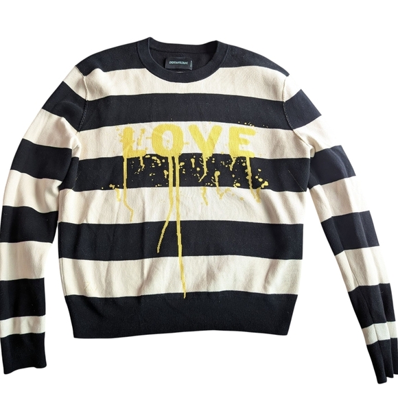 Zadig & Voltaire Life Co Love Striped Black, White, Yellow Sweatshirt - Picture 8 of 13